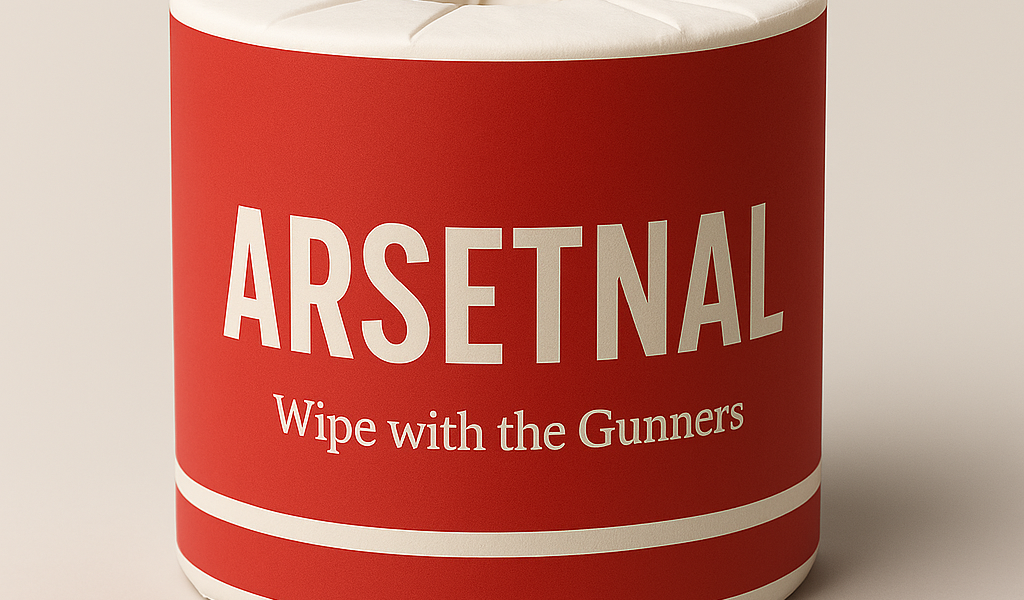 Arsetnal novelty Arsenal toilet roll in red and white with the caption Still bottling it since 2004