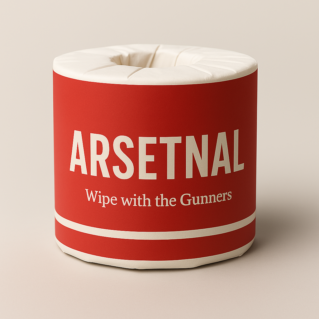 Arsetnal novelty Arsenal toilet roll in red and white with the caption Still bottling it since 2004